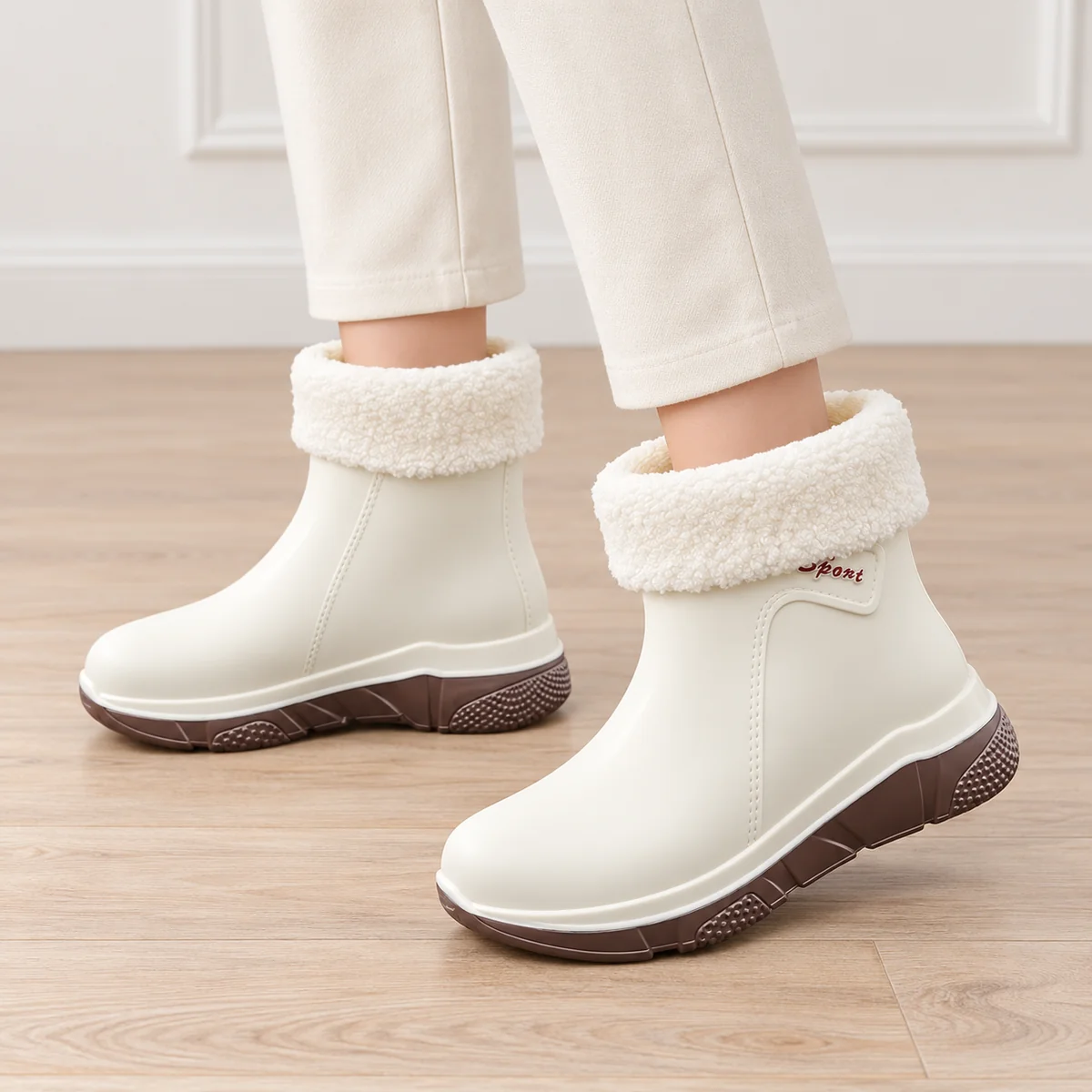 bottines de pluie femme blanches fourr 44465 12b porte
