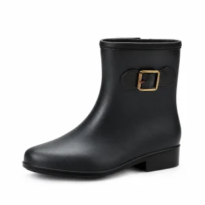 Bottines de pluie femme noires avec boucle dorée élégantes