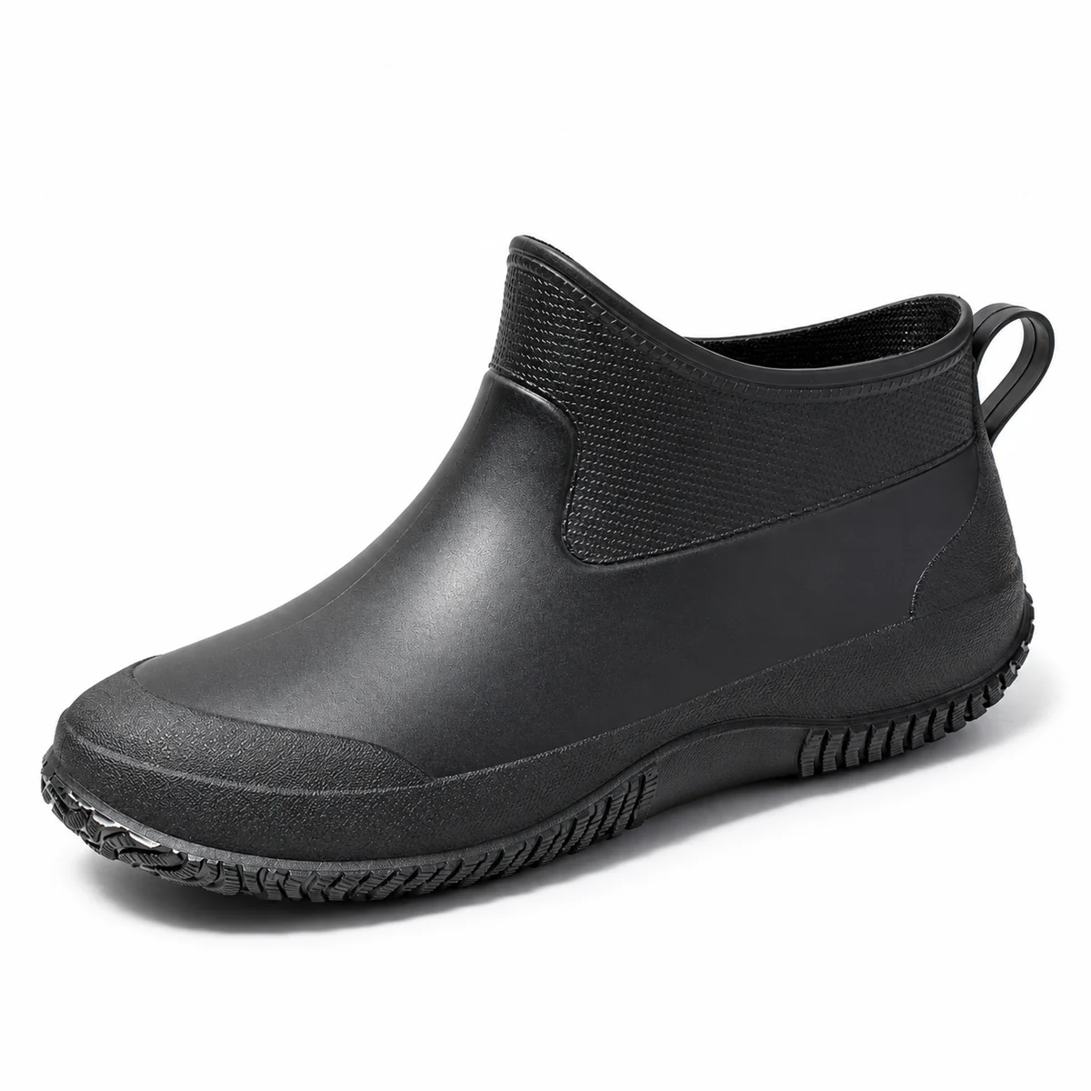 Bottines de pluie noires féminines avec col texturé pour un style tendance