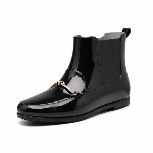 Bottines de pluie noires pour femme avec ornement métallique élégantes