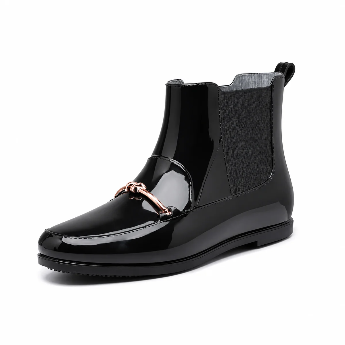 Bottines de pluie noires pour femme avec ornement métallique élégantes