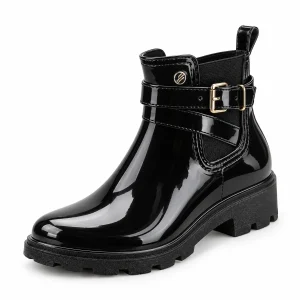 Bottines de pluie noires brillantes pour femme avec bride élégante