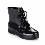 Bottines de pluie noires brillantes à lacets pour femme élégantes et imperméables