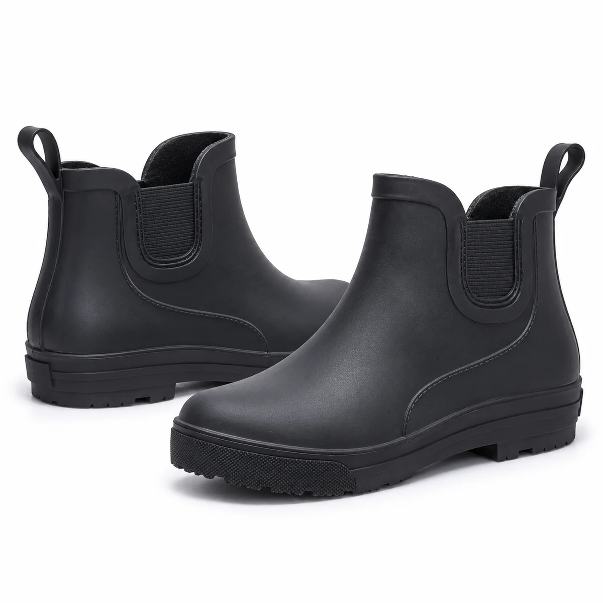 Bottines de pluie féminines en PVC noires avec col élastiqué pour protection contre l'eau