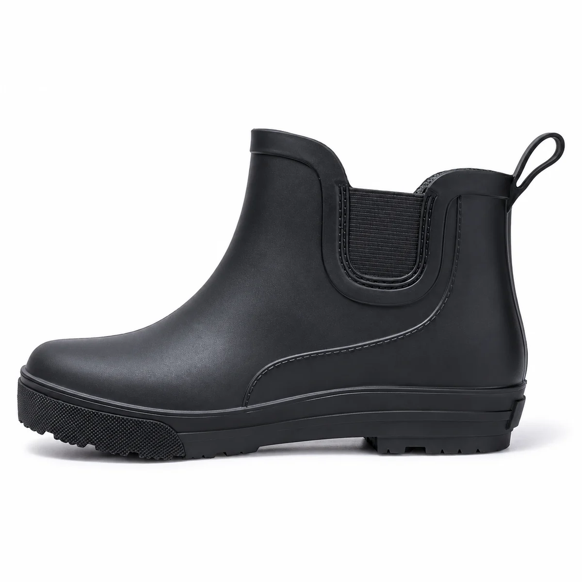 Détails des bottines imperméables pour femme en PVC noir avec col extensible