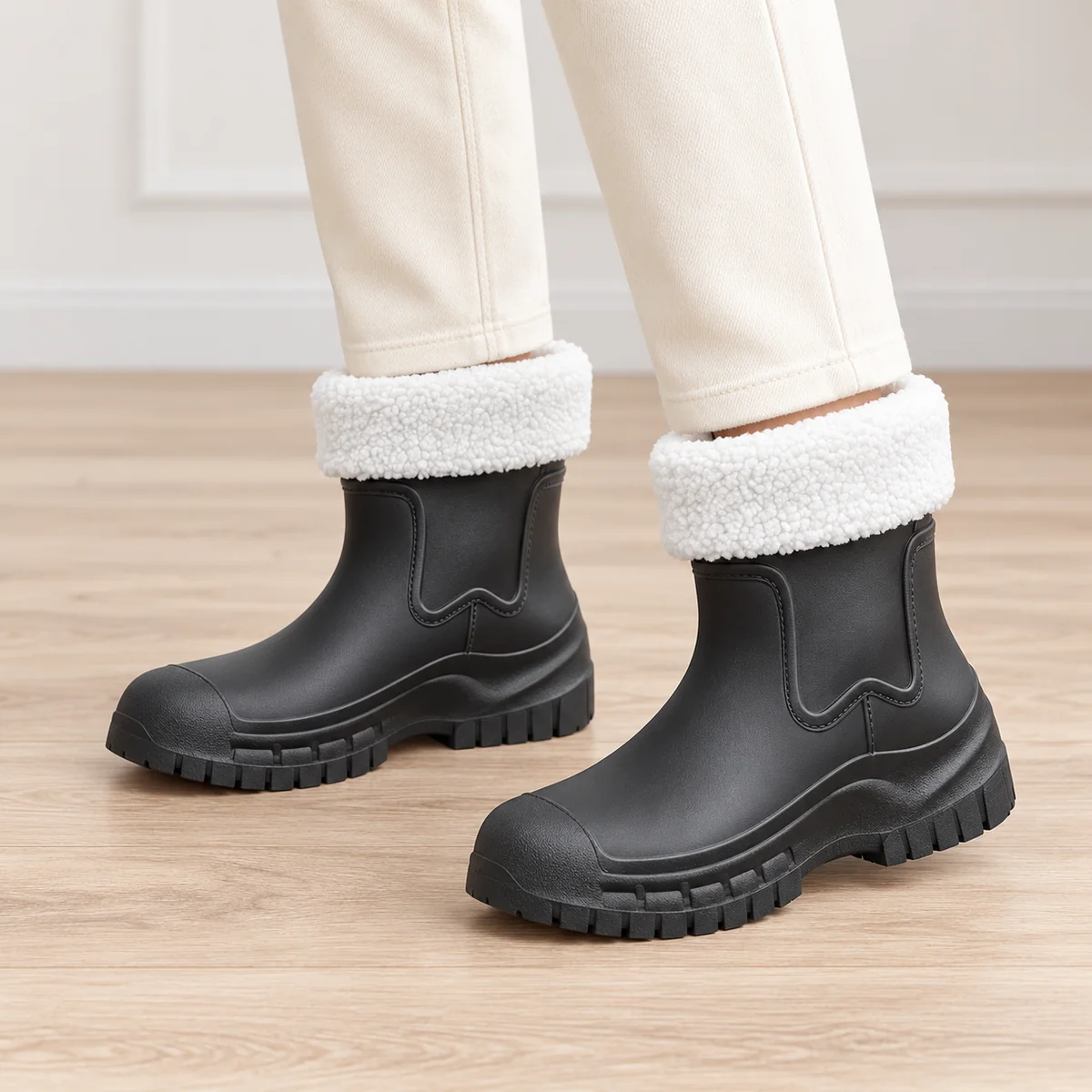 bottines de pluie femme noires fourree 44466 12b porte