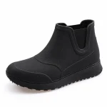 Bottines de pluie noires pour femme avec col élastiqué et doublure chaude