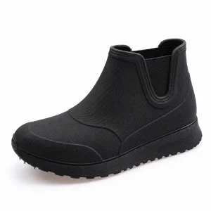 Bottines de pluie noires pour femme avec col élastiqué et doublure chaude