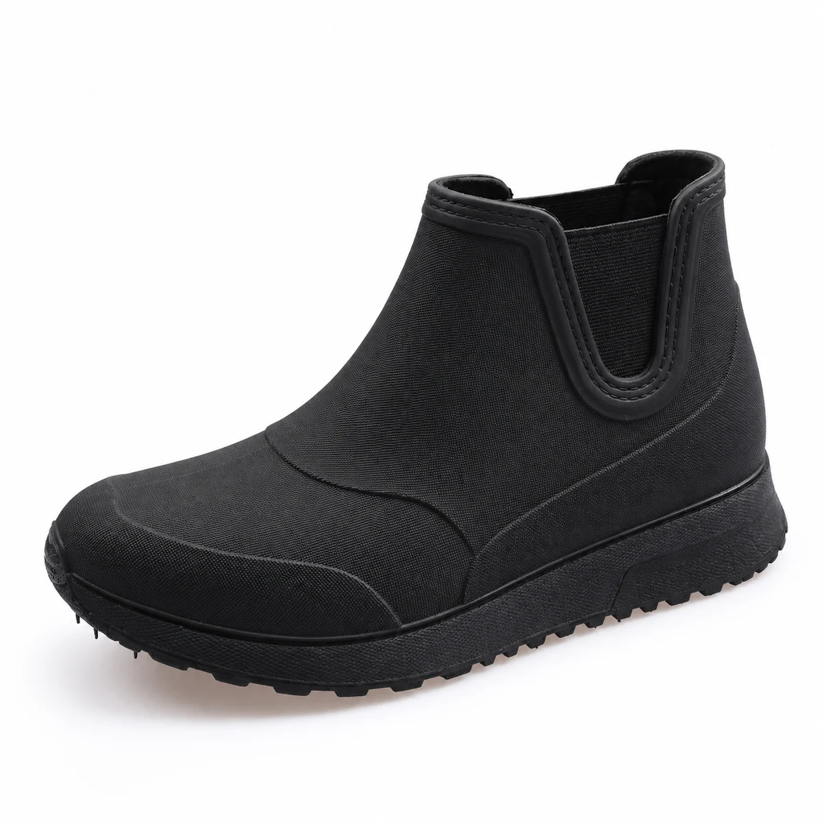 Bottines de pluie noires pour femme avec col élastiqué et doublure chaude