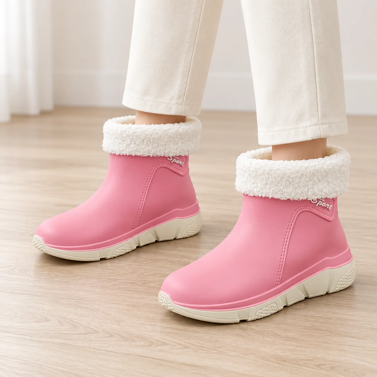 bottines de pluie femme roses fourrees 44467 12b porte
