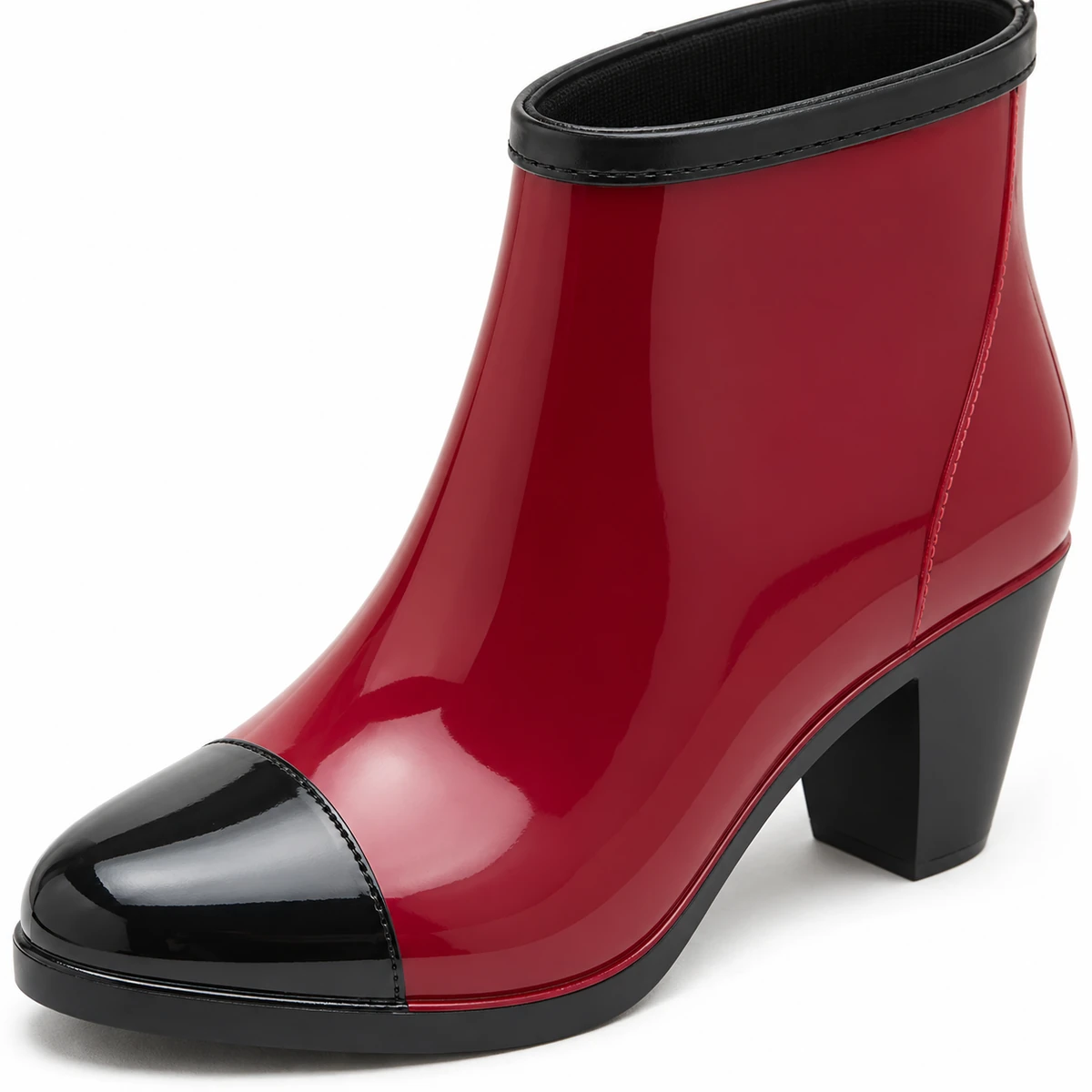 bottines de pluie femme rouges a talon lot18b detail