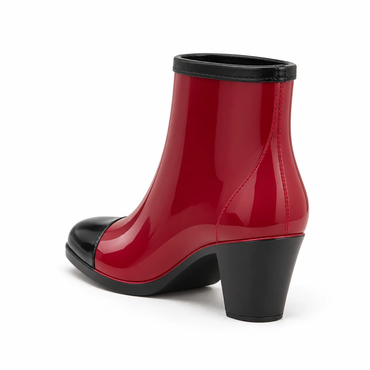 bottines de pluie femme rouges a talon lot18b vue arriere