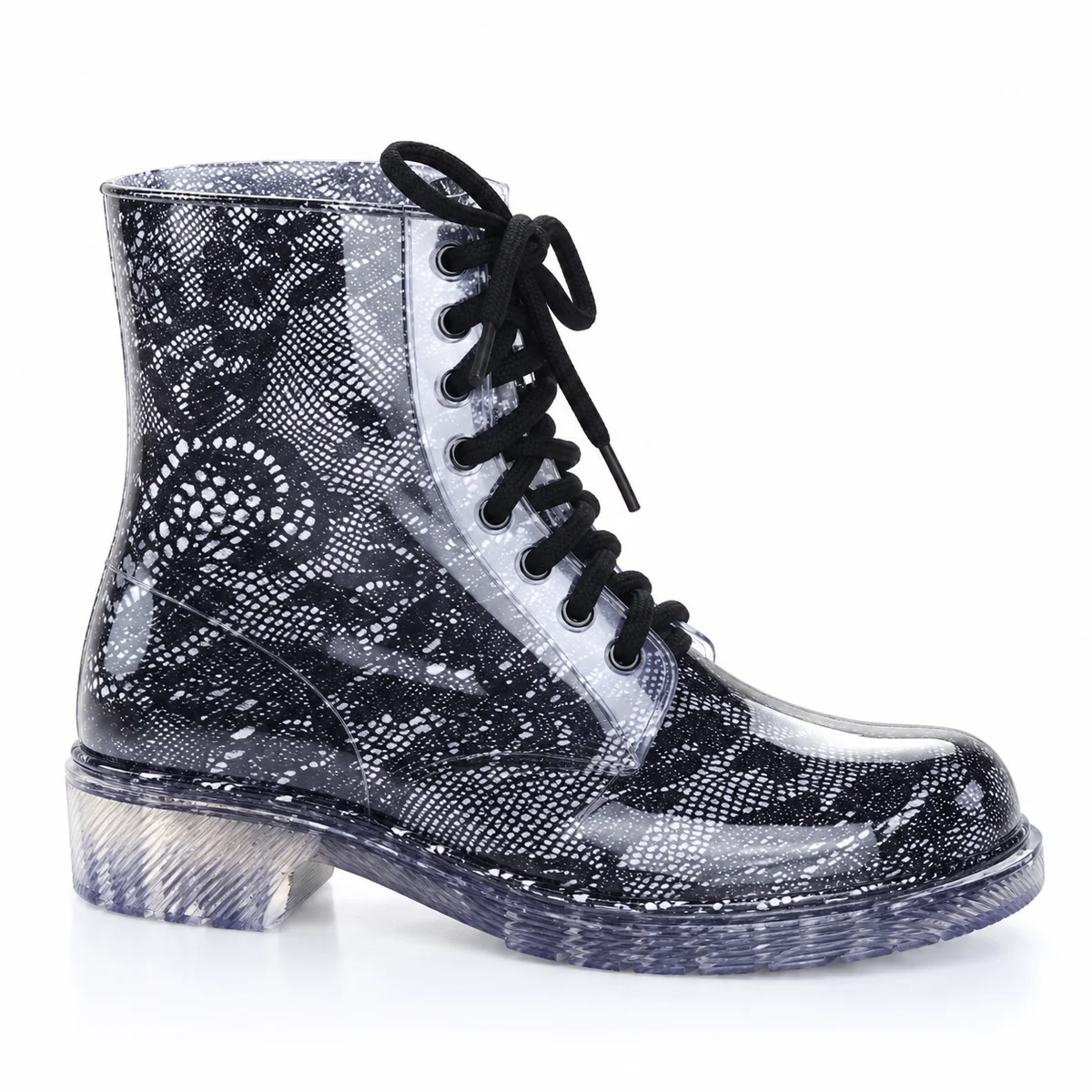 Bottines de pluie pour femme avec design translucide et détails floraux