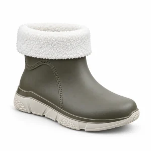 Bottines de pluie femme vert foncé fourrées à revers clair pour un look hiver