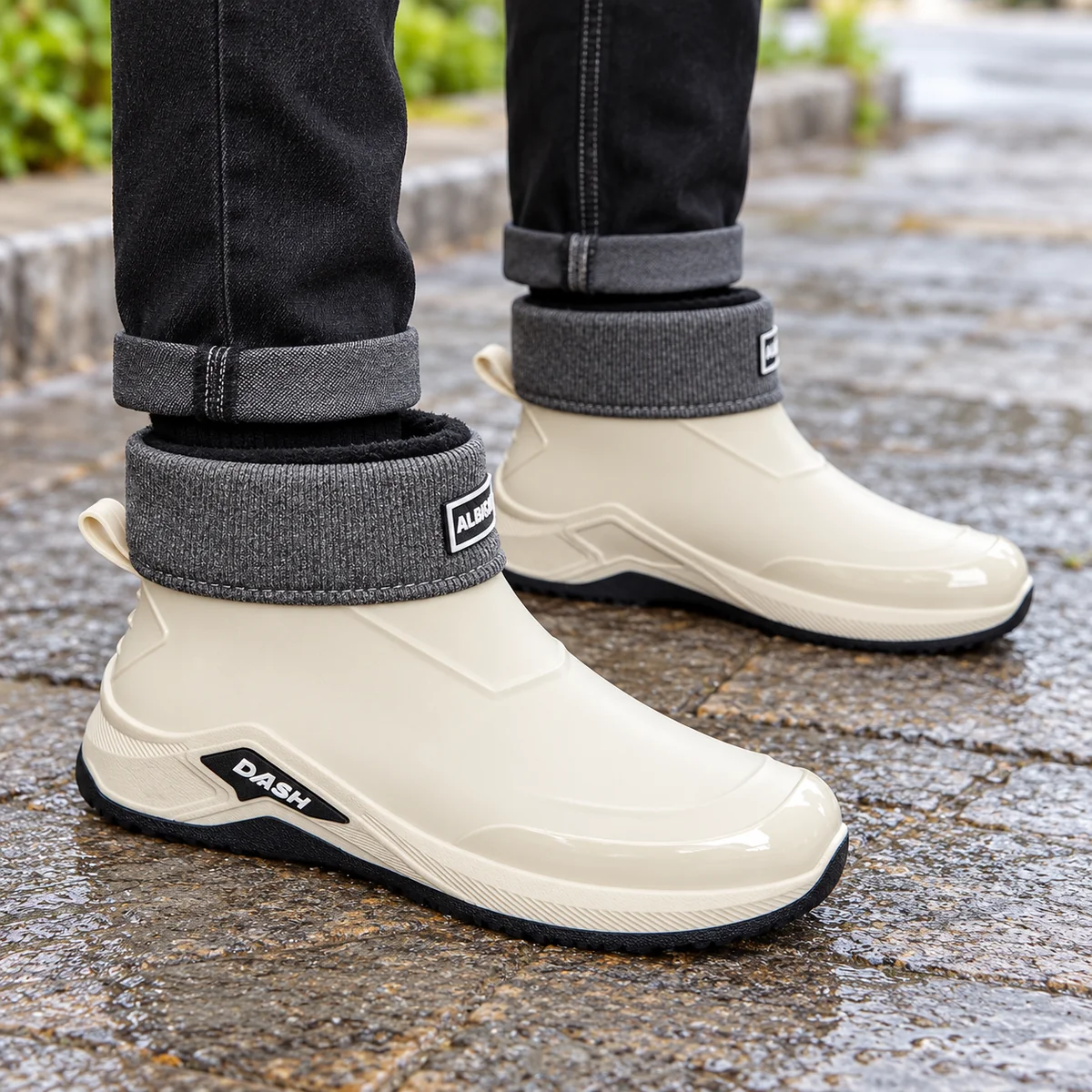 bottines de pluie homme beiges fourree 44489 11a porte