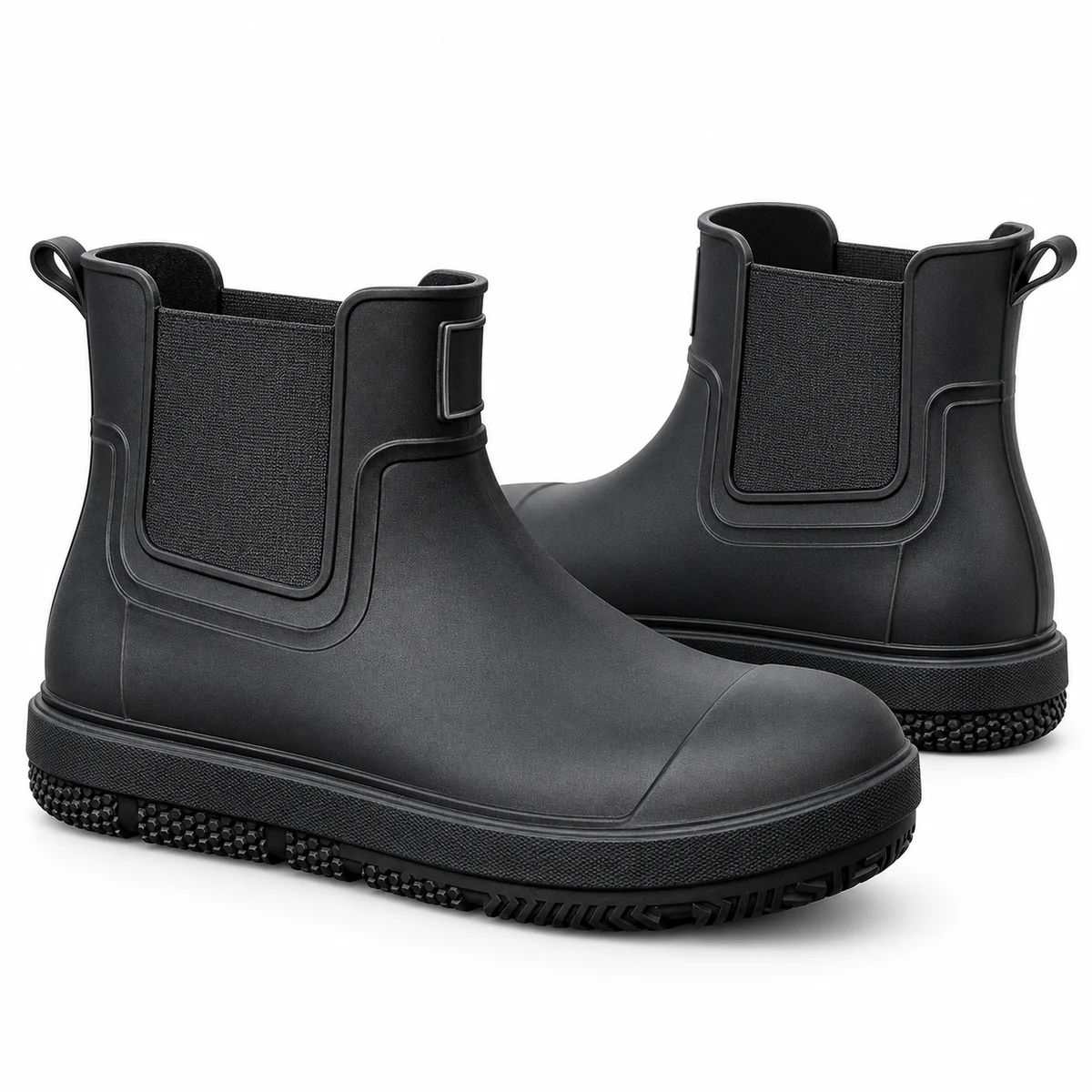 Détail des bottines de pluie homme en PVC avec col souple pour confort et étanchéité