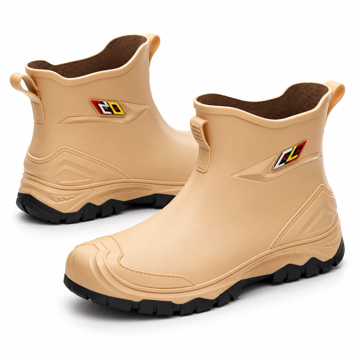 Bottines de pluie résistantes pour homme en jaune avec semelle noire