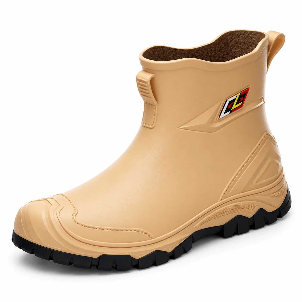 Bottines de pluie homme jaunes avec semelle noire en extérieur