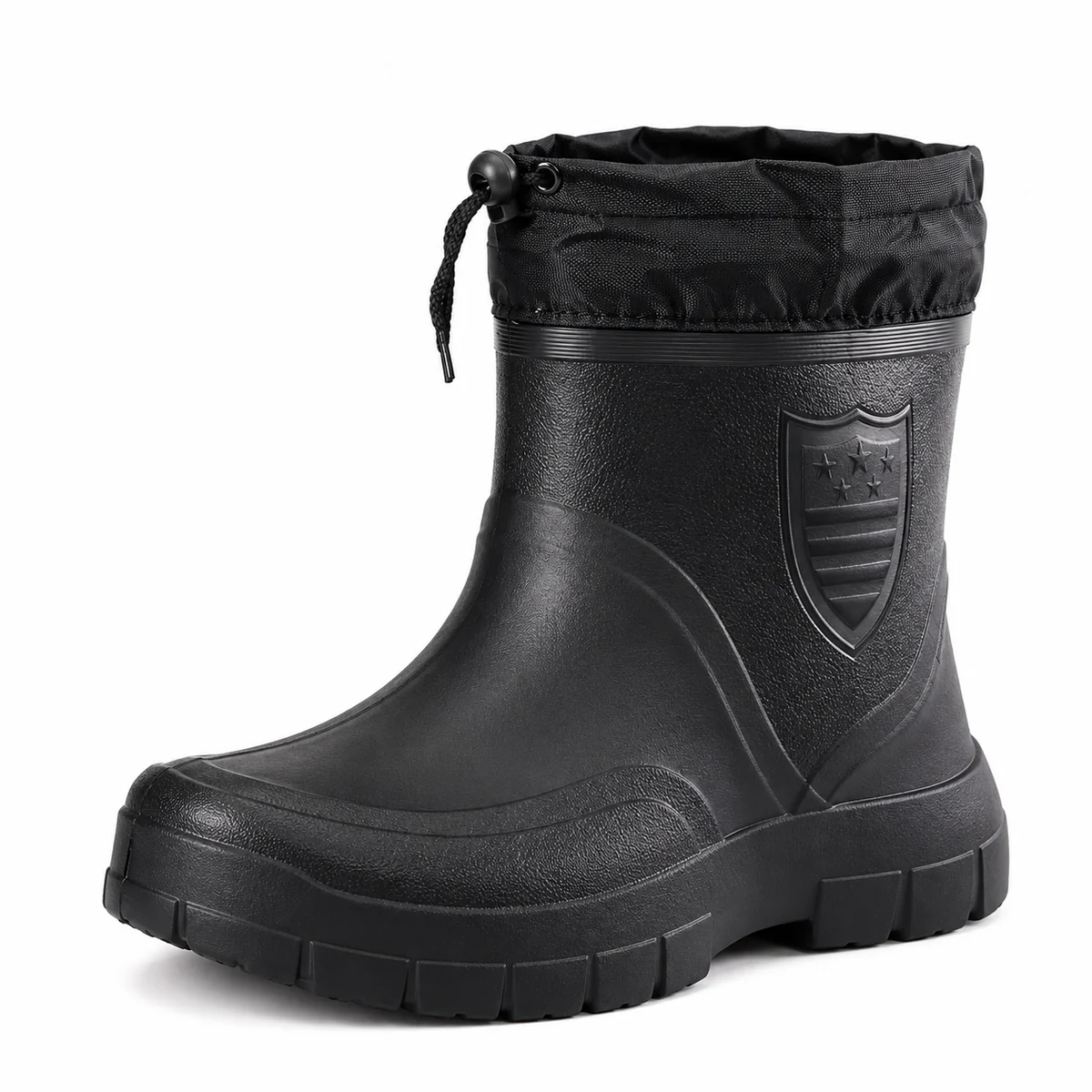 Bottines de pluie homme noires à col textile réglable en extérieur