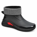 Bottines de pluie hommes noires fourrées avec revers gris pour homme élégant