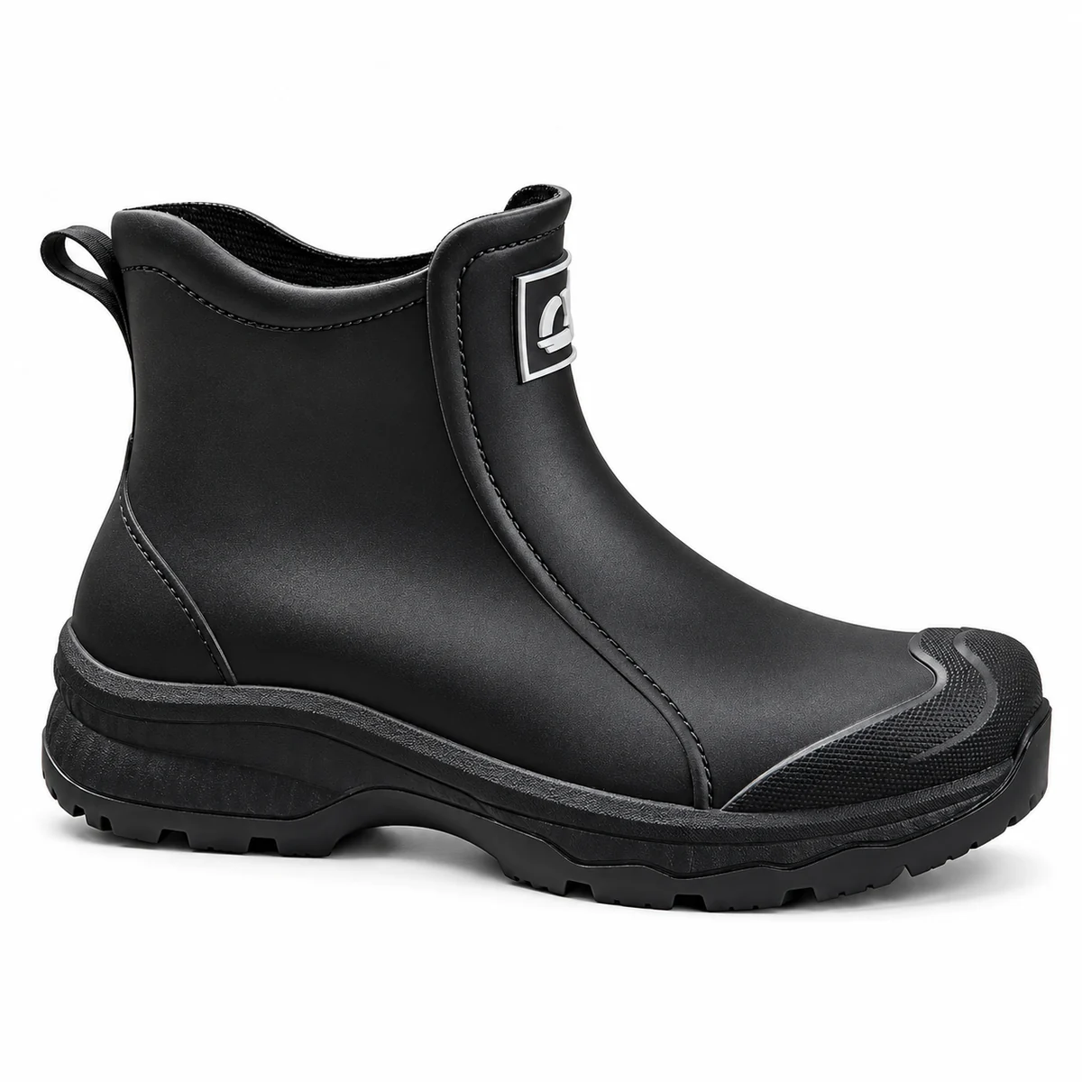 Pair de bottines de pluie noires à coutures en relief pour protection contre la pluie