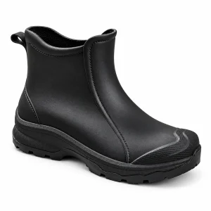 Bottines de pluie noires mixtes avec coutures en relief adaptées à la météo humide