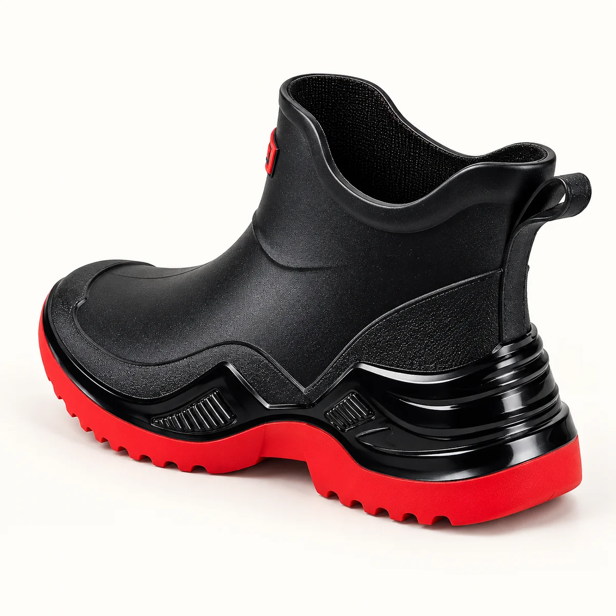 bottines de pluie mixtes noires et rou 44485 11a vue arriere
