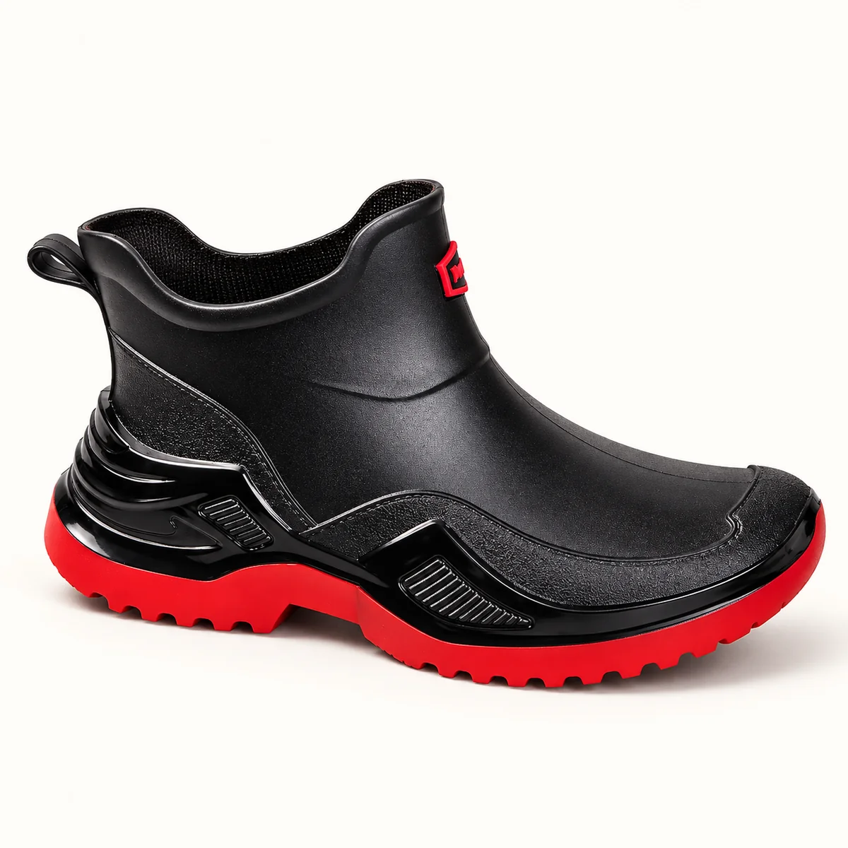bottines de pluie mixtes noires et rou 44485 11a vue principale