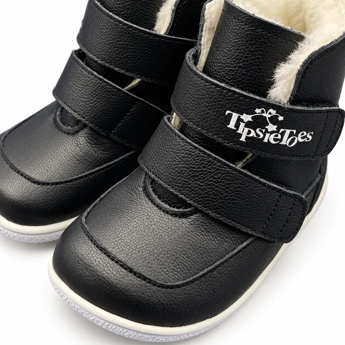 Bottines pour enfant en cuir robuste avec intérieur fourré en noir