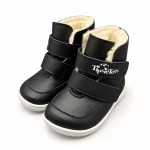 Bottines enfant barefoot en cuir noir fourrées confortables et souples