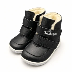 Bottines enfant barefoot en cuir noir fourrées confortables et souples