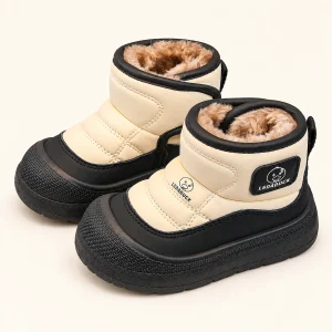 Bottines enfant bicolores fourrées avec large scratch pour hiver