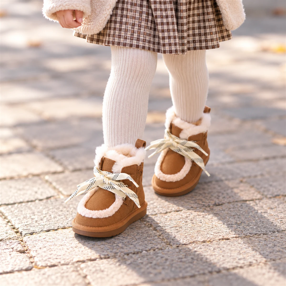 Bottines enfant camel typées hiver avec fourrure intérieure