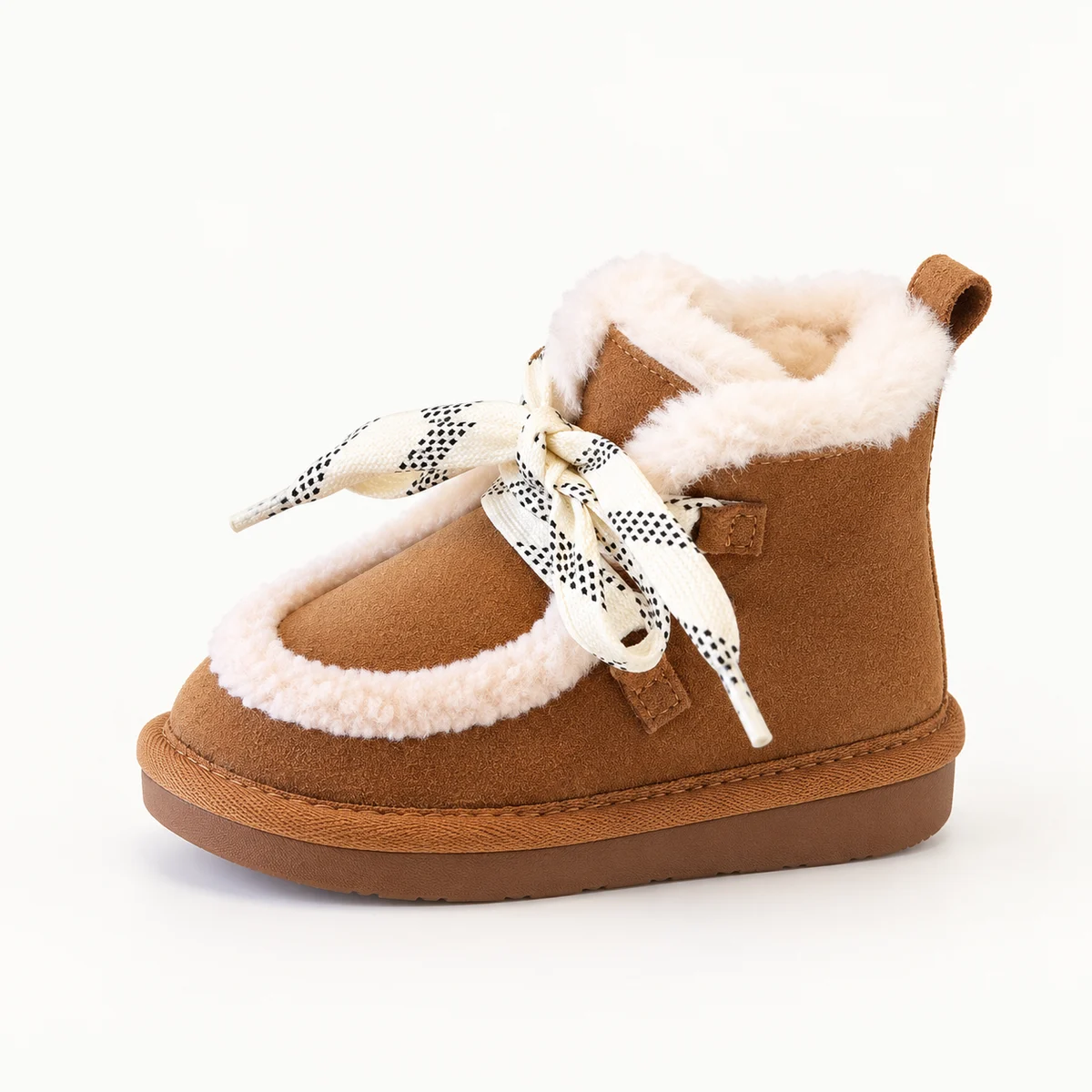Chaussures pour enfant camel fourrées à bordures contrastées claires