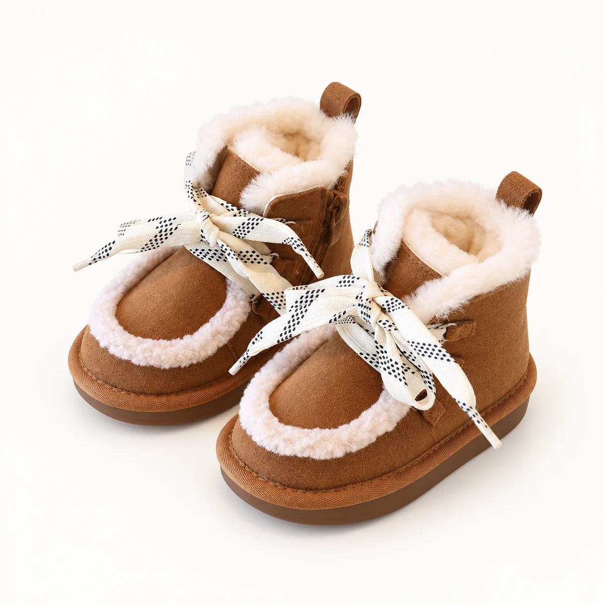Bottines pour enfant camel fourrées avec bordures claires