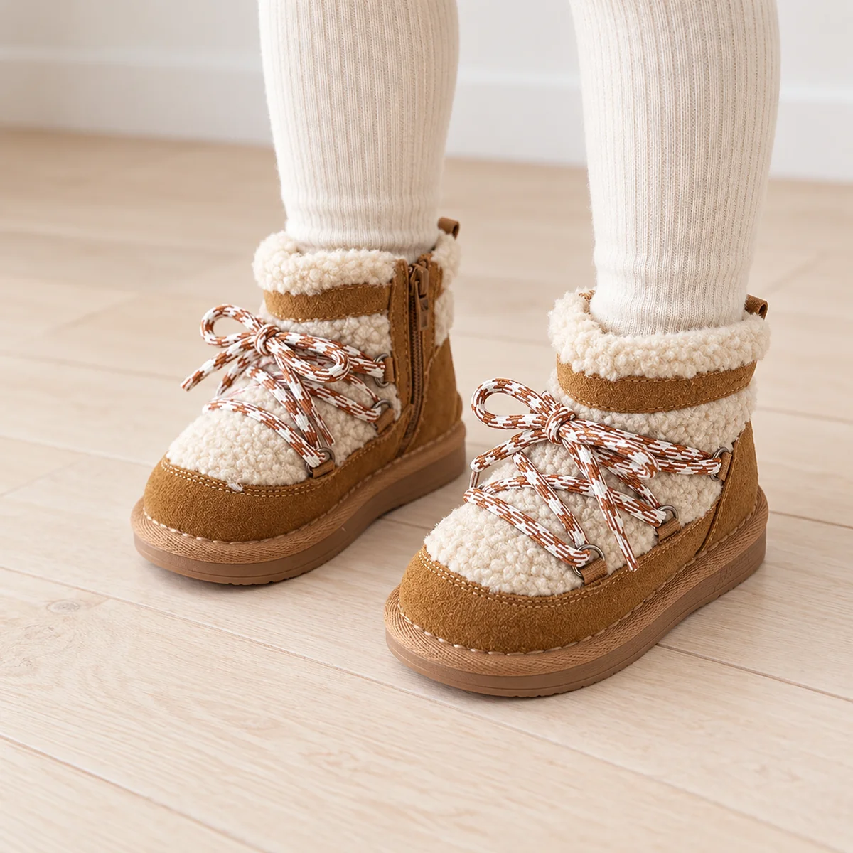 bottines enfant camel fourrees a lacet 44522 11b porte