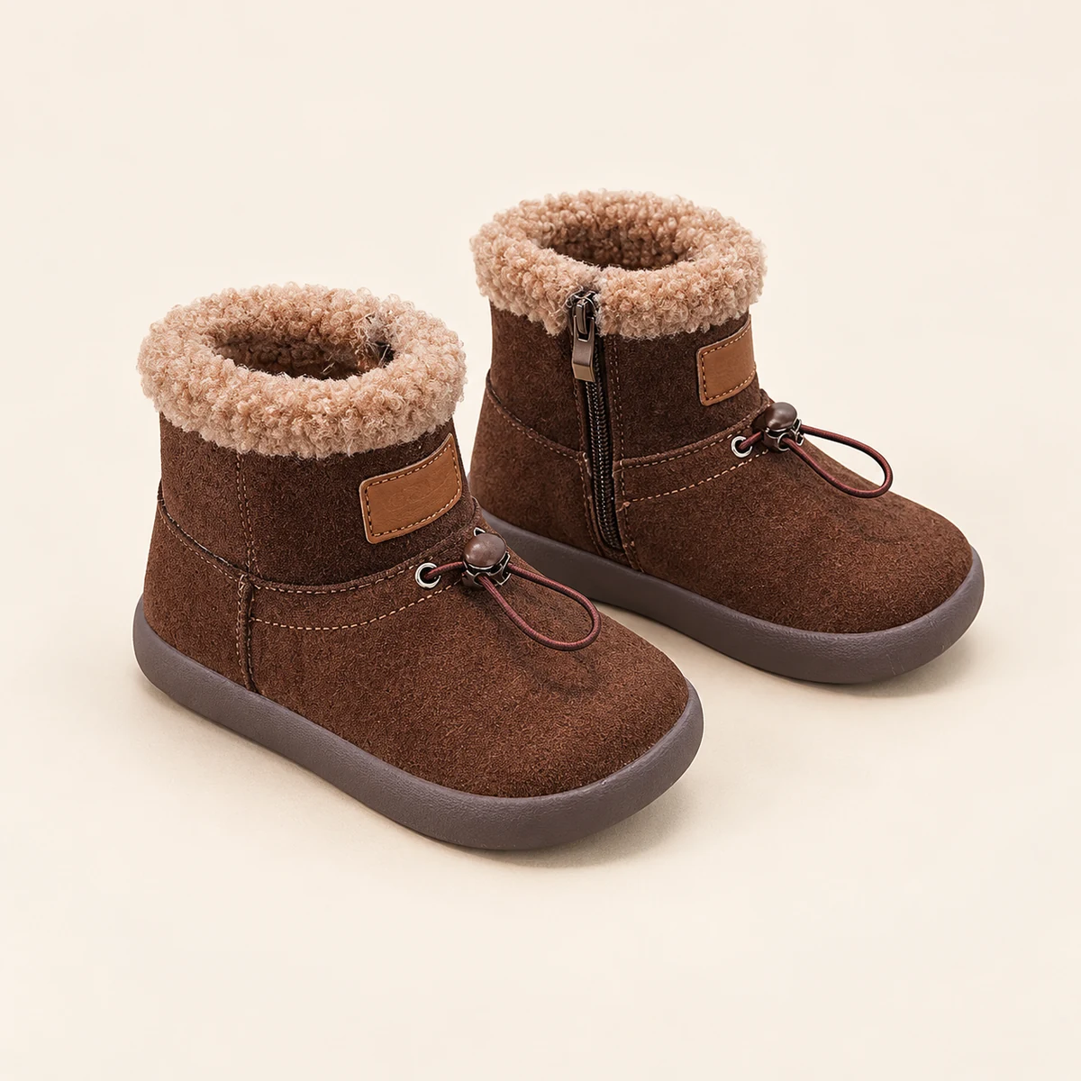 chaussures d'hiver pour enfant marron café bottines fourrées à zip