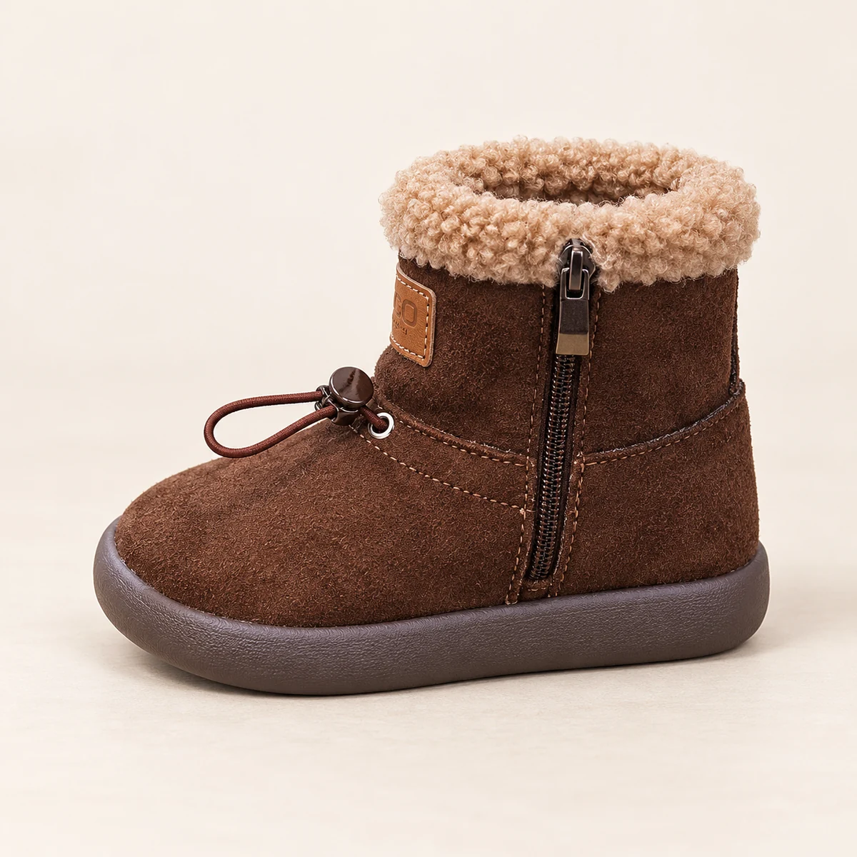 bottines enfant marron café résistantes avec zip avant en fourrure