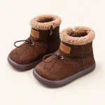 bottines enfant marron café fourrées avec zip avant pour hiver