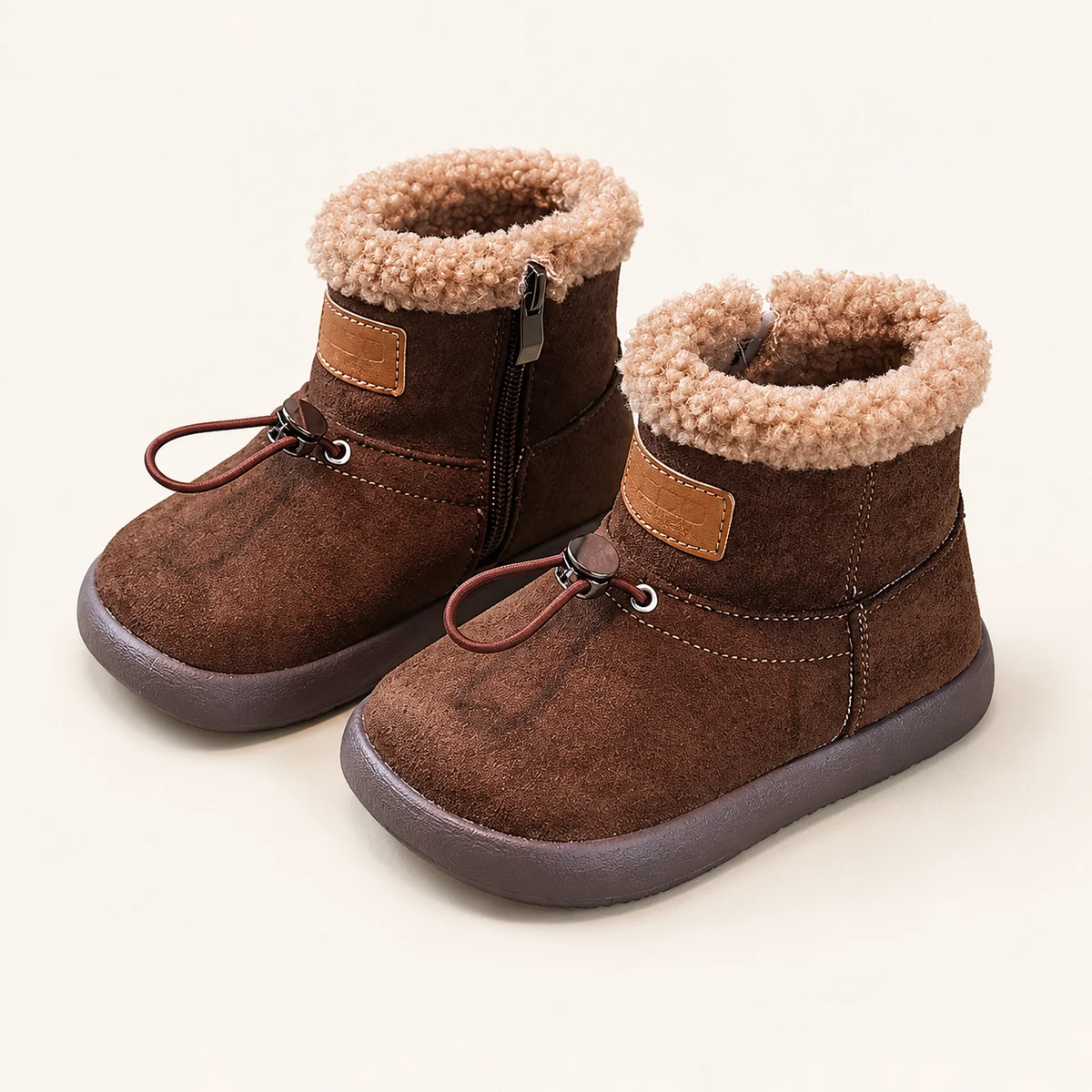 bottines enfant marron café fourrées avec zip avant pour hiver