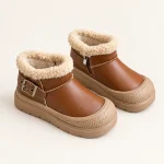 Bottines enfant marron clair fourrées à zip pour hiver