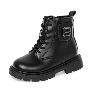 Bottines pour enfant noires à boucle et semelle épaisse