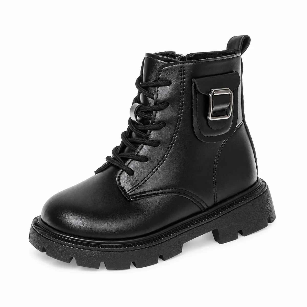 Bottines pour enfant noires à boucle et semelle épaisse