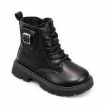 Bottines enfant noires avec boucle et zip vue de face