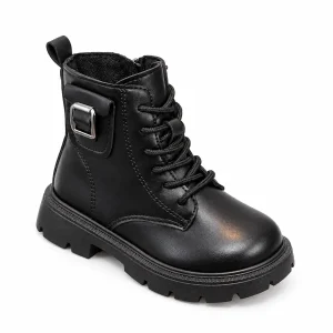 Bottines enfant noires avec boucle et zip vue de face