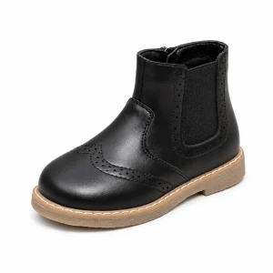 Bottines enfant noires à bout fleuri avec zip pour fille