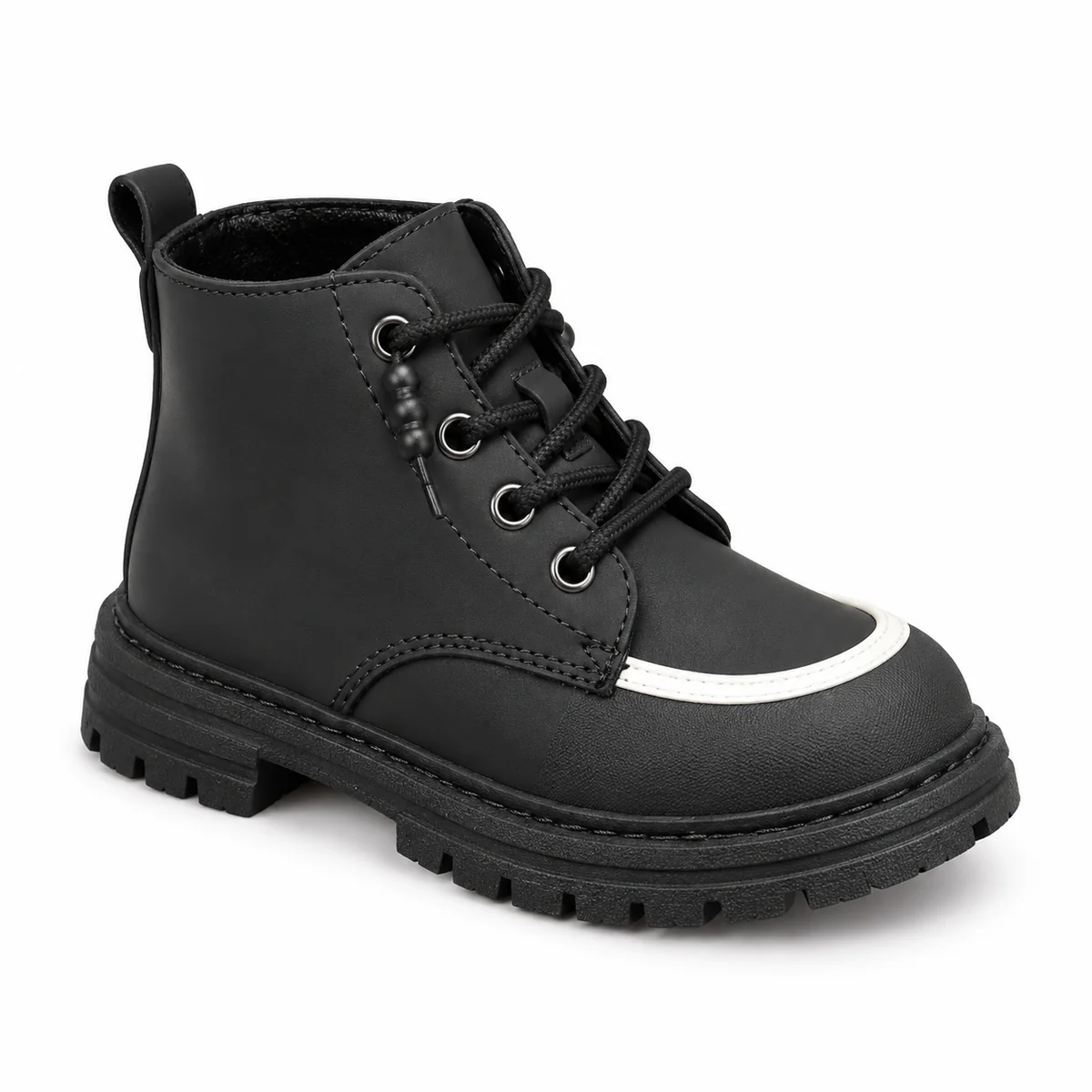 Bottines enfant noires à lacets avec bout contrastant pour garçon