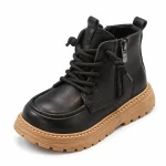 Bottines pour enfant noires avec lacets et semelle camel