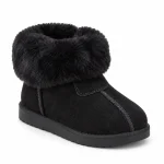 Bottines enfant noires à large revers pelucheux vue de face
