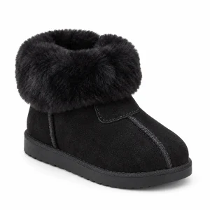 Bottines enfant noires à large revers pelucheux vue de face